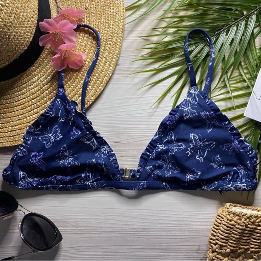 Beach Riot Rosie Navy Ruffle Swim Bikini Top